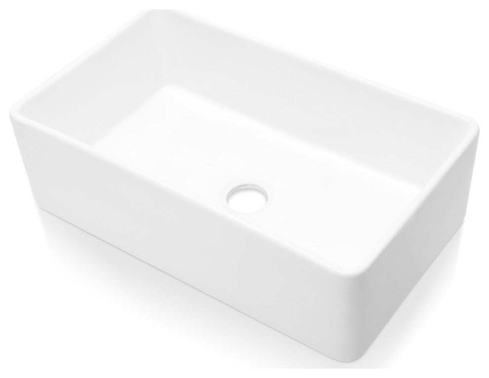 Sinber White Ceramic Double Bowl Apron farmhouse Kitchen Sink With Str, 33"x17"