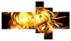 Abstract Fractal Fire on Black, Abstract Canvas Wall Art, 60"x32", 5 panels