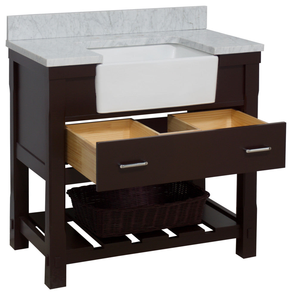 Charlotte 36" Bathroom Vanity, Chocolate, Carrara Marble Top
