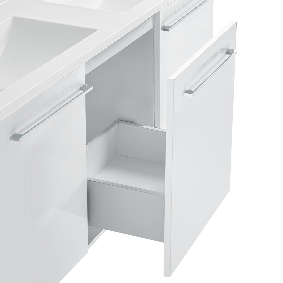 Annecy 60" White, Double Basin Bathroom Vanity With White, 3-Hole Sink Top