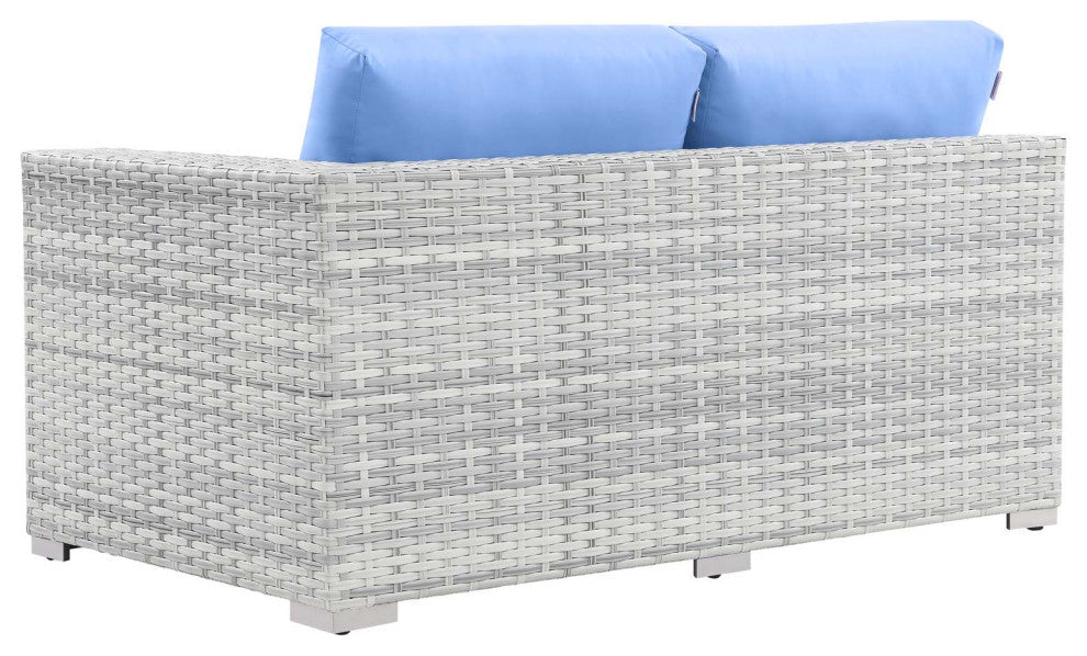 Lounge Sectional Sofa Chair Set, Rattan, Wicker, Gray Blue, Modern, Outdoor