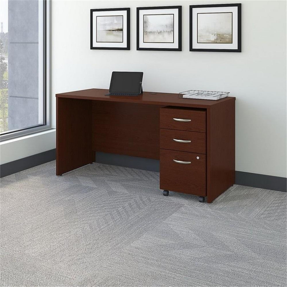 Series C 60W x 24D Office Desk with Drawers in Mahogany - Engineered Wood