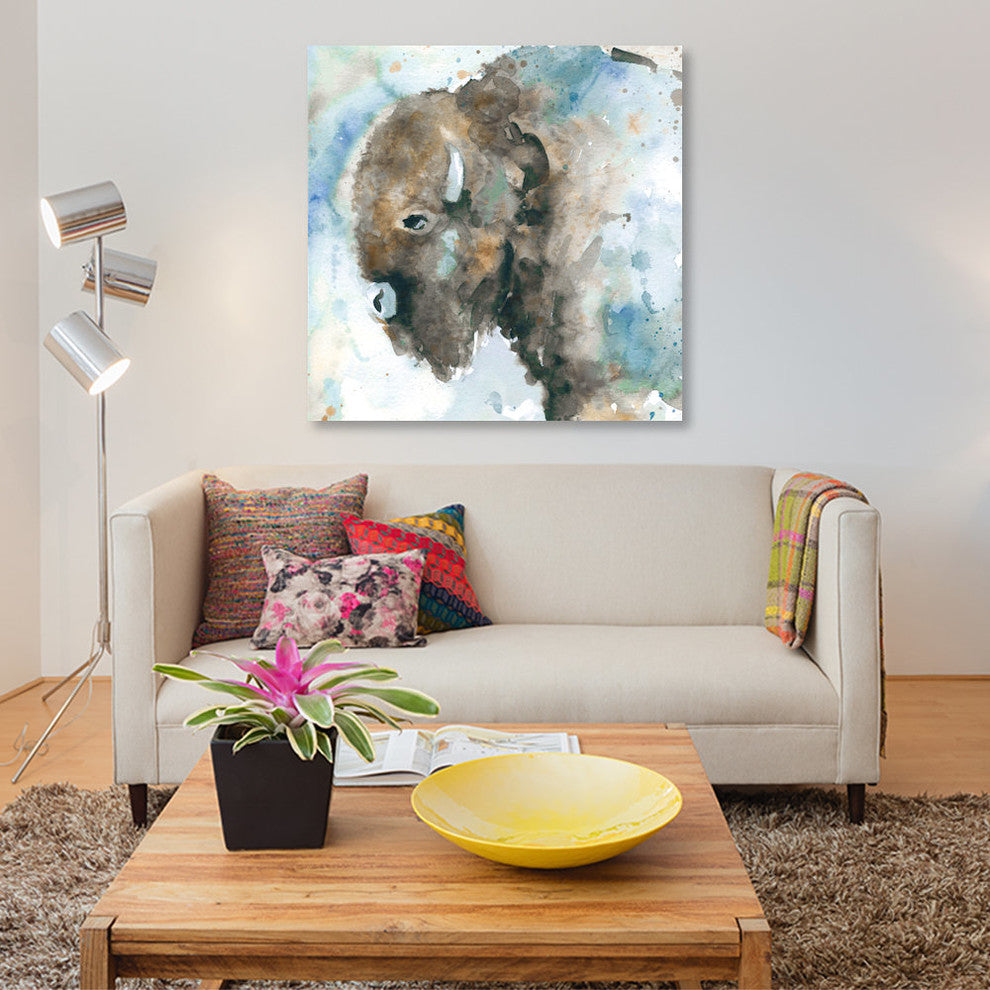 "Buffalo On Blue" by Carol Robinson, Canvas Print, 37"x37"