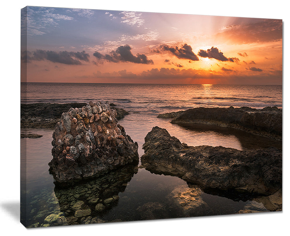 "Yellow Sun Over Ancient Ruins" Oversized Beach Canvas Artwork, 20"x12"