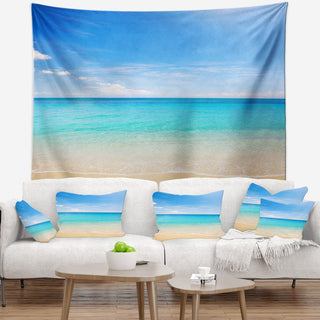 Bright Blue Tropical Beach Seashore Photo Wall Tapestry, 80"x68"