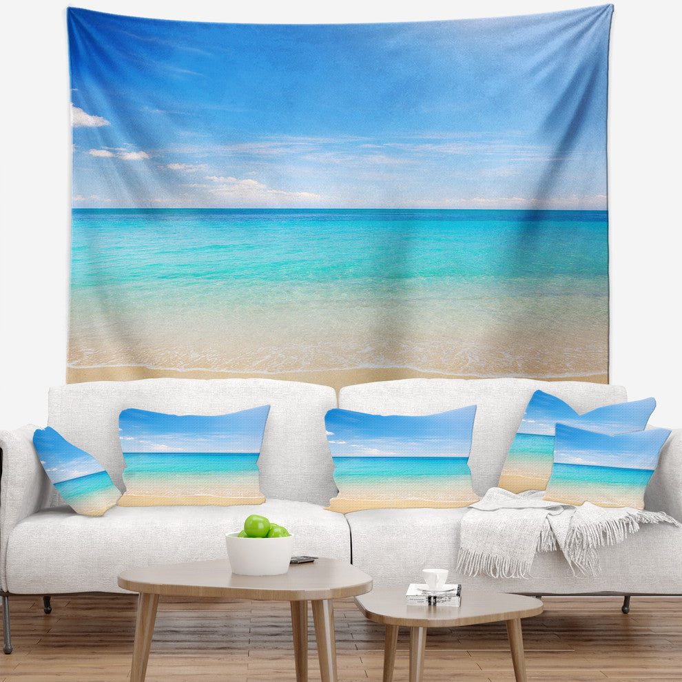 Bright Blue Tropical Beach Seashore Photo Wall Tapestry, 80"x68"