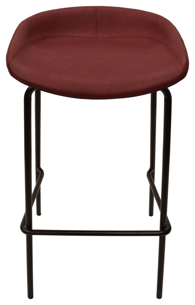 LeisureMod Servos Barstool With Faux Leather Seat and Iron Frame Set of 2, Bordeaux