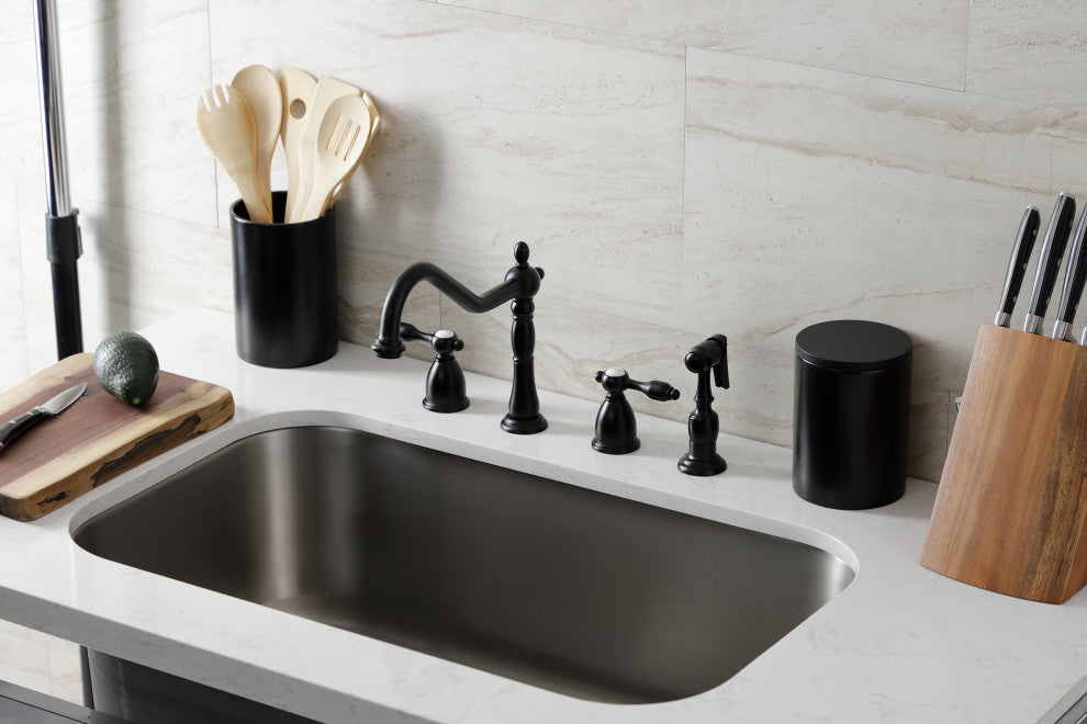 Kingston Brass KB1790TALBS Widespread Kitchen Faucet, Brass Sprayer