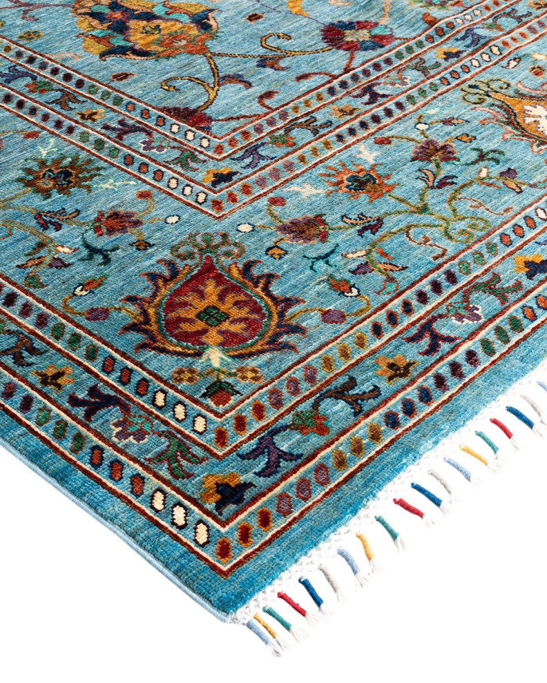 Tribal One-of-a-Kind Hand-Knotted Area Rug Light Blue, 9' 2" x 11' 4"
