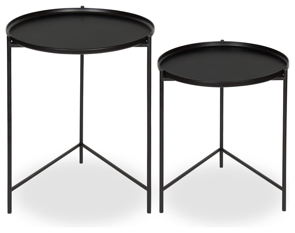 Kate and Laurel 2-Piece Ulani Nested Round Metal End Table Set, Black