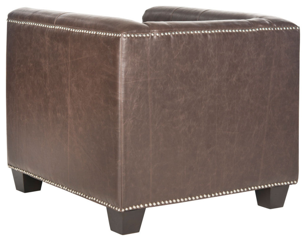 Tinely Club Chair Silver Nail Heads Antique Brown