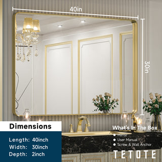 Metal Frame Decorative Rectangular Wall Mount Mirror, Gold, 40" x 30"