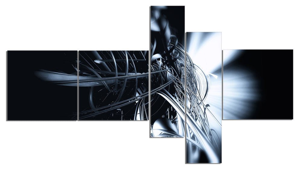 3D Abstract Art White Floral, Abstract Canvas art print, 60"x32", 5 panels