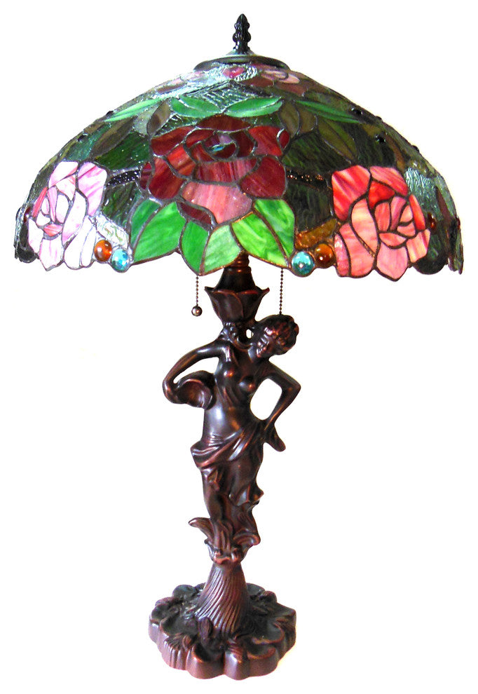 PEGGY, Tiffany-style 2 Light Roses Table Lamp, 18" Shade