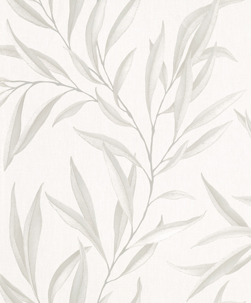 Floral Textured Wallpaper, Leaves, Cream Gray, One Roll