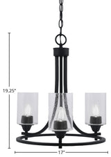 Paramount 3-Light Chandelier, Matte Black, 4" Clear Bubble Glass