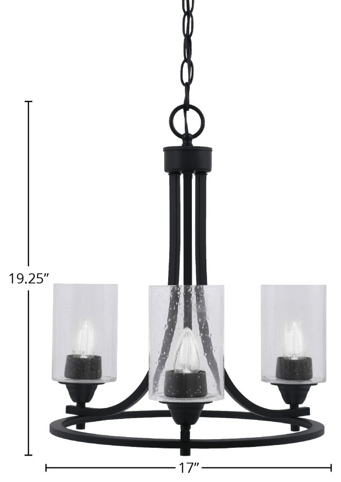 Paramount 3-Light Chandelier, Matte Black, 4" Clear Bubble Glass