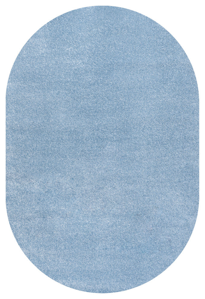 Haze Solid Low-Pile Runner Rug, Classic Blue, 4 X 6 Oval