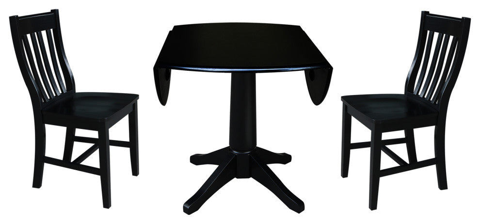 42" Round Top Pedestal Table with 2 Chairs, Black