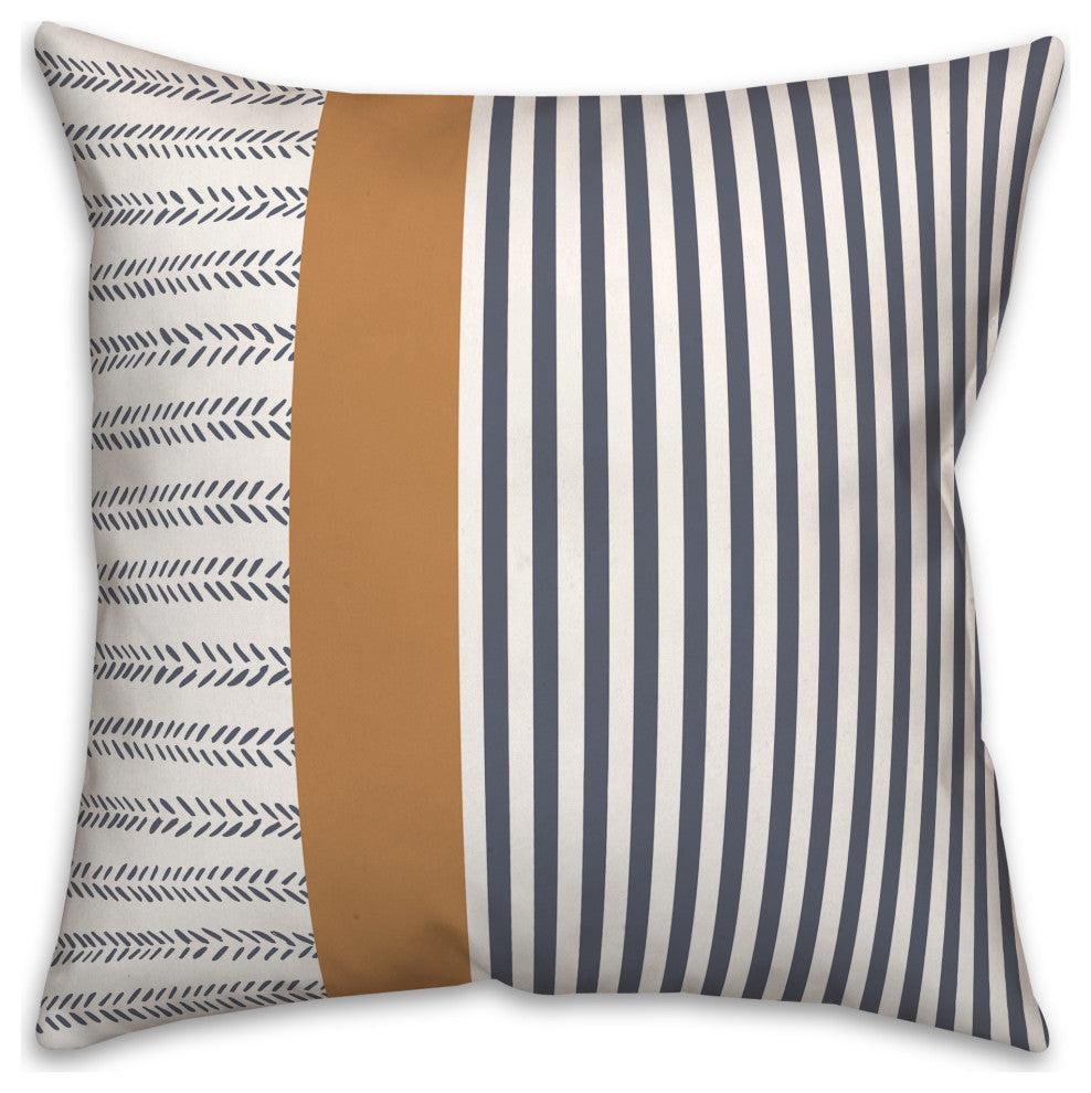 Navy and Burnt Orange Lines 18x18 Spun Poly Pillow