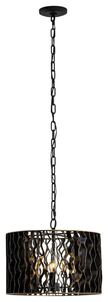 Estela 3-Lt Convertible Pendant/Semi-Flush - Matte Black/French Gold