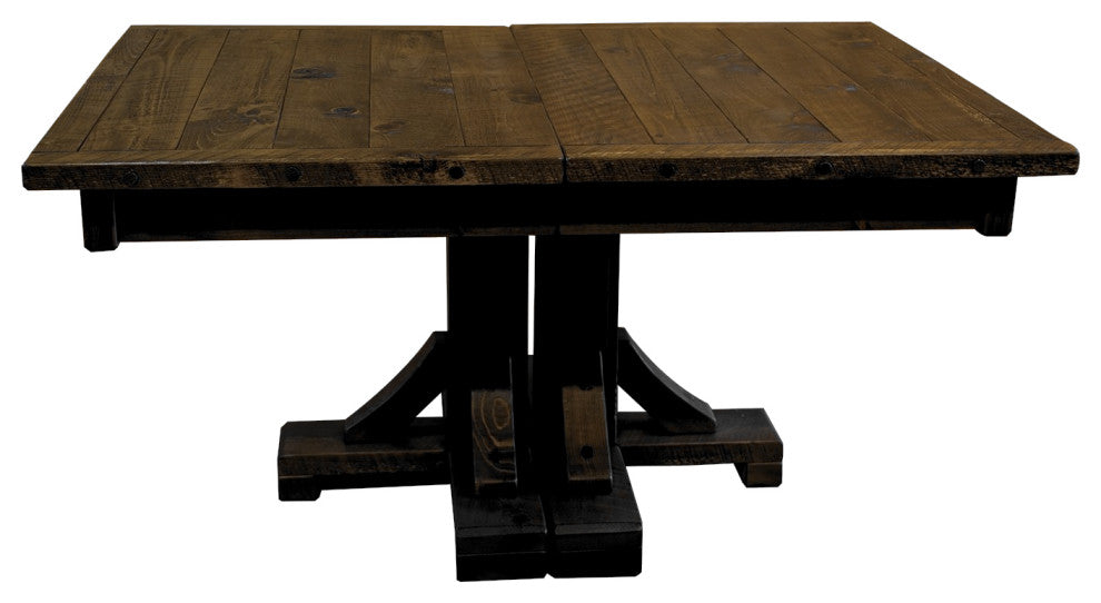 Barnwood Style Timber Peg Pedestal Extension Table, Driftwood, 4-Leaf 42" X 90"