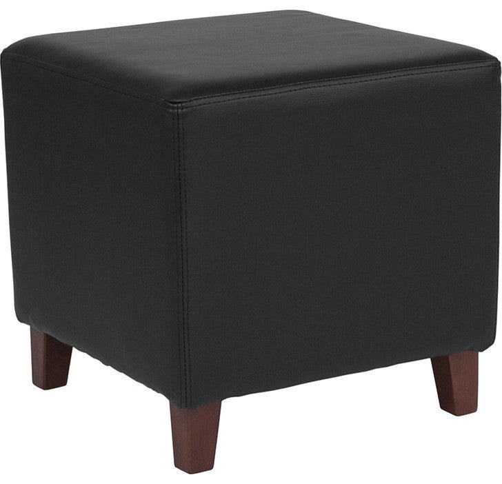 Ascalon Upholstered Ottoman Pouf in Black Leather