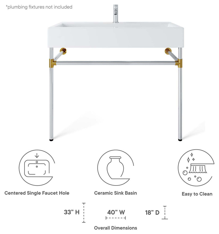 Sink Vanity, Wall Mount, Silver White, Ceramic, Stainless, Modern, Bathroom