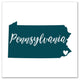 Teal and White Pennsylvania Pride 16x16 Canvas Wall Art