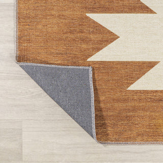 Chayton Minimalist Geometric Machine-Washable Area Rug, Rust/Cream, 5x8