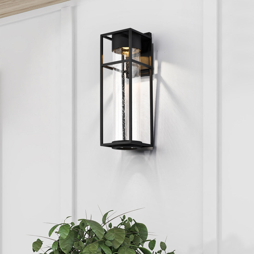 Ledges 10W LED Large Wall Lantern, Matte Black/Clear Seeded Glass