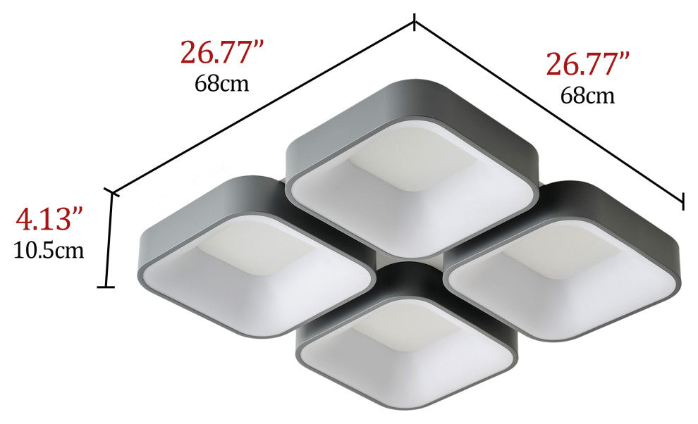 Modern White 4-Light Square LED Flush Mount Ceiling Light