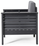 Rabun Outdoor Acacia Wood Club Chairs with Cushions, Dark Gray, Single