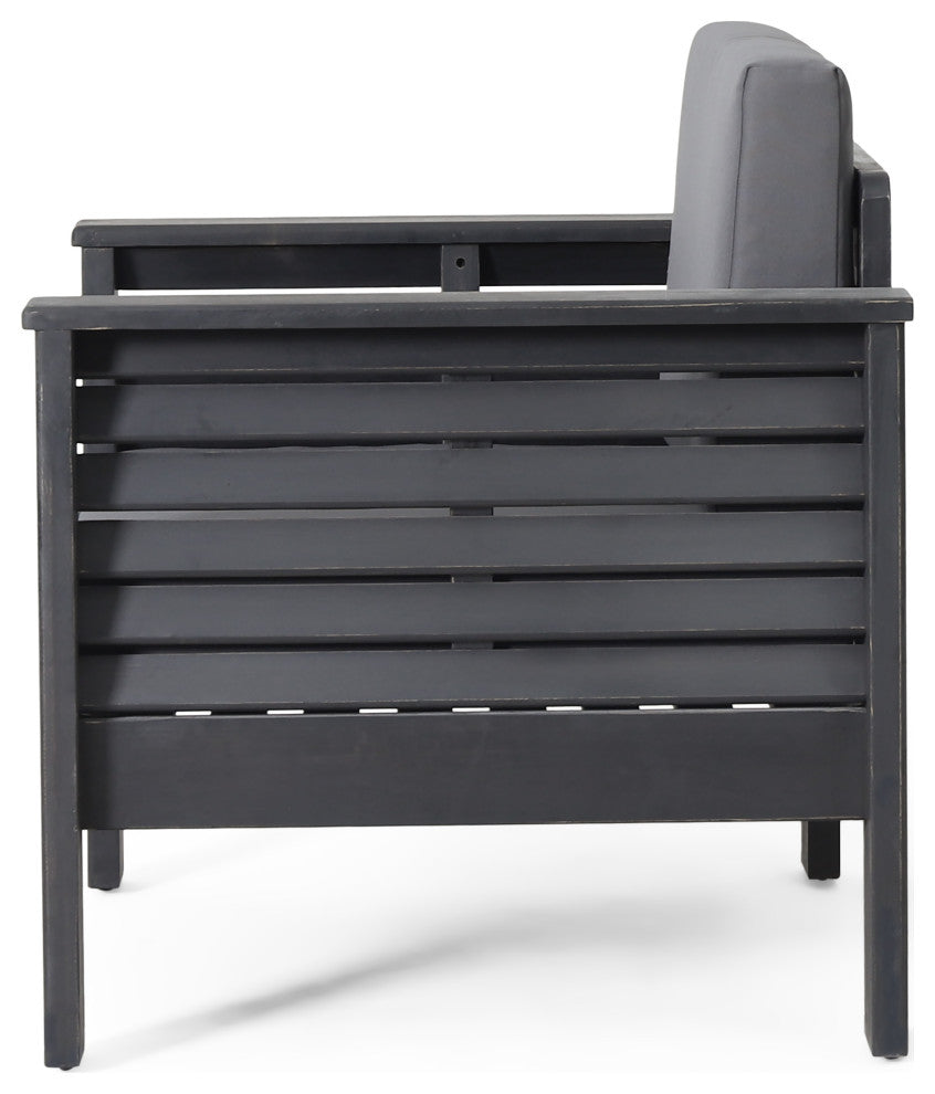 Rabun Outdoor Acacia Wood Club Chairs with Cushions, Dark Gray, Single