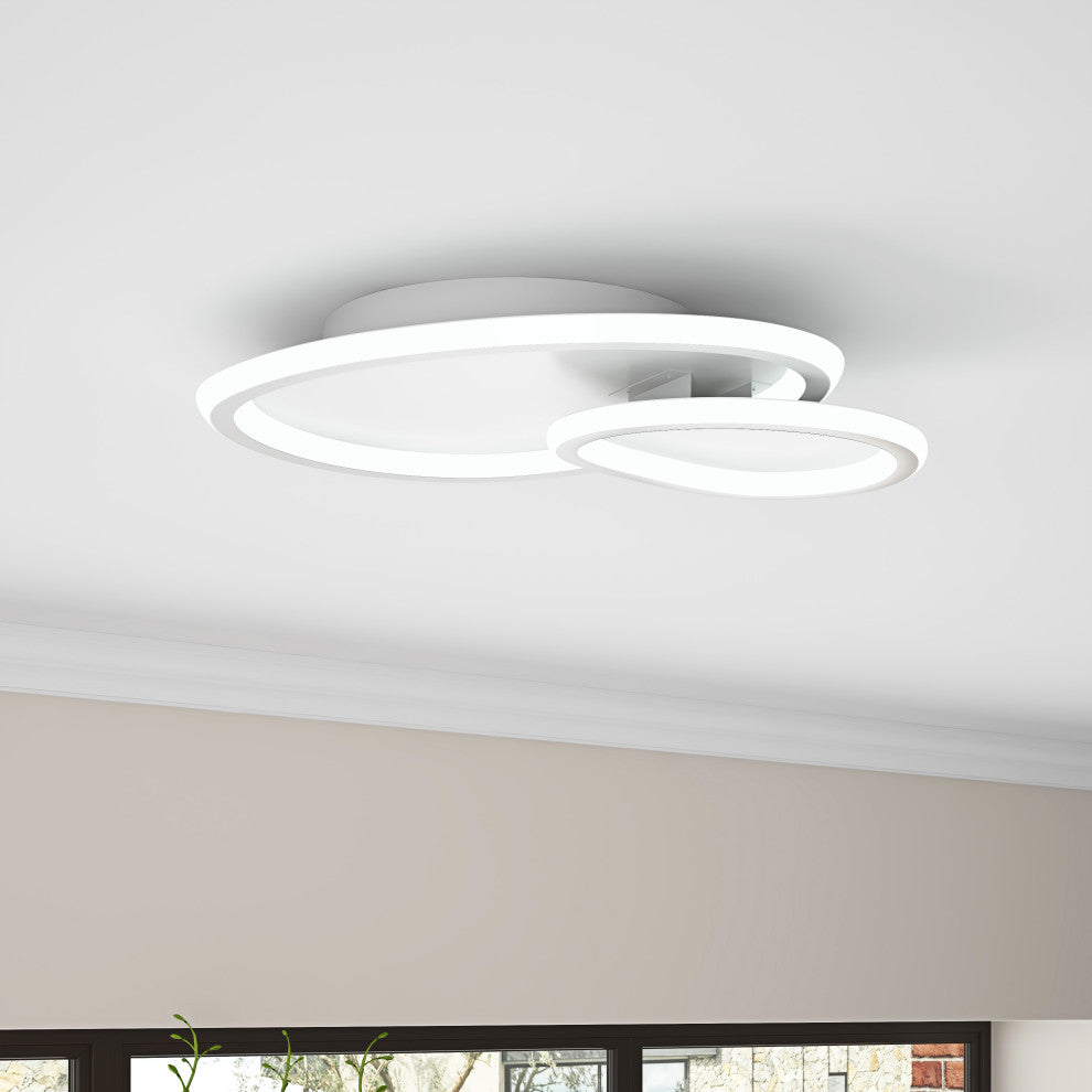 White 2-Light Irregular Ring LED Flush Mount Ceiling Light