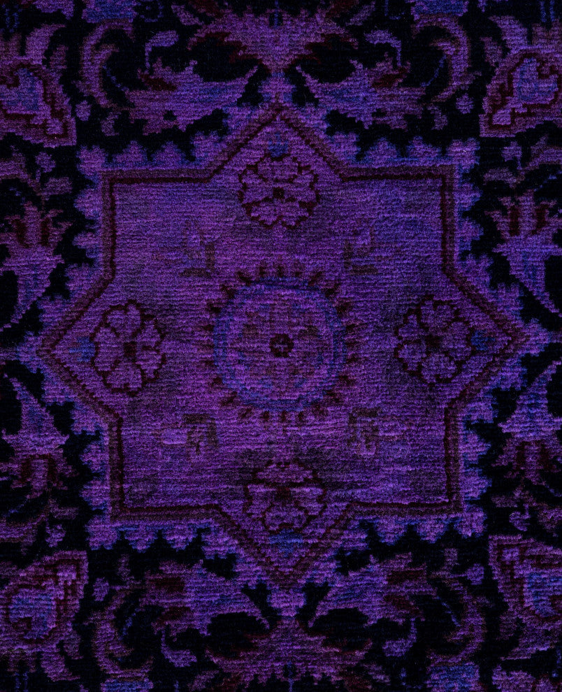 Overdyed One-of-a-Kind Hand-Knotted Area Rug Purple, 8' 7" x 8' 9"