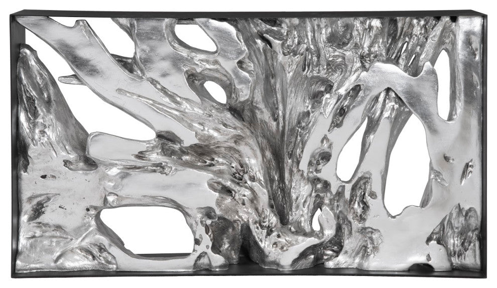 Cast Root Console Table, Iron Frame, Resin, Silver Leaf