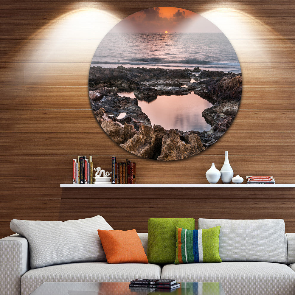 Rocky African Coastline Sunset, Beach Round Wall Art, 11"