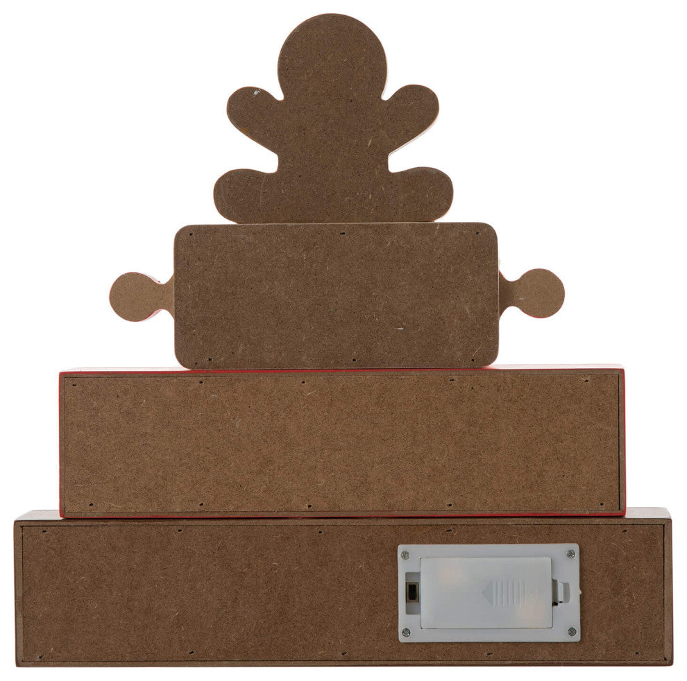 12"H Lighted Wooden Christmas Block Table Decor, Gingerbread Man