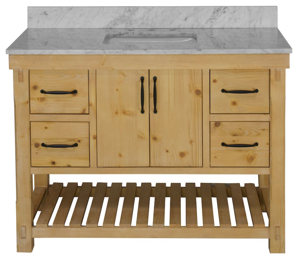 Birmingham Bathroom Vanity, Drift Wood, 48", Carrara Marble, Single Sink
