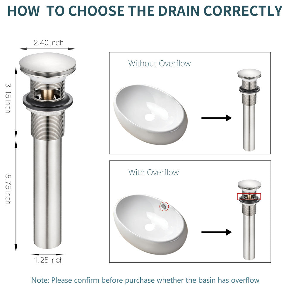 HEATGENE Bathroom Sink Drain, Pop Up Drain, Brushed Nickel, With Overflow