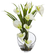 15.5" Calla Lily and Grass Artificial Arrangement, Vase, Cream
