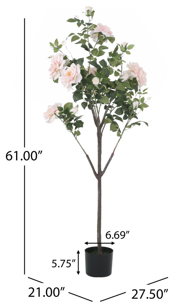 Bergweg Artificial Rose Tree, Green and Pink Champagne