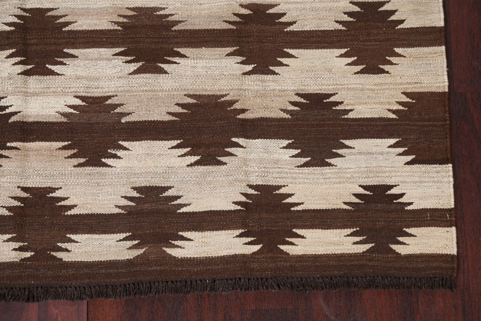 Vegetable Dye Geometric Kilim Oriental Area Rug Flat-woven Wool Carpet 5x7