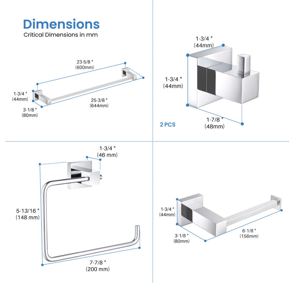 Cube 5-Piece Bathroom Hardware Set, Chrome