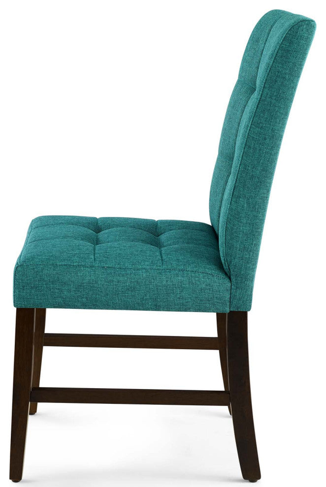 Tufted Side Dining Chair, Set of 2, Fabric, Wood, Teal Blue, Modern, Cafe Bistro