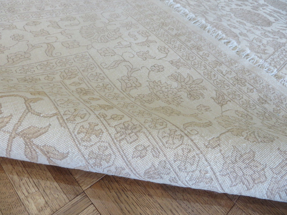 9x12 Hand Knotted Tone On Tone Fine Tabriz Ivory With Silk Oriental Rug
