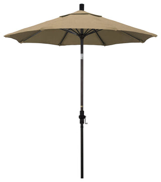 7.5' Bronze Collar Tilt Lift Fiberglass Rib Aluminum Umbrella, Sunbrella, Heather Beige