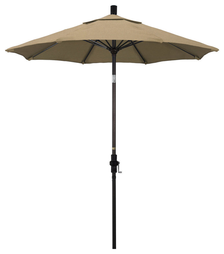 7.5' Bronze Collar Tilt Lift Fiberglass Rib Aluminum Umbrella, Sunbrella, Heather Beige