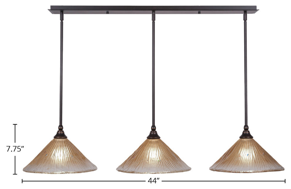 Stem 3-Light Pendalier with Hang Straight Swivel, Dark Granite/Amber Crystal